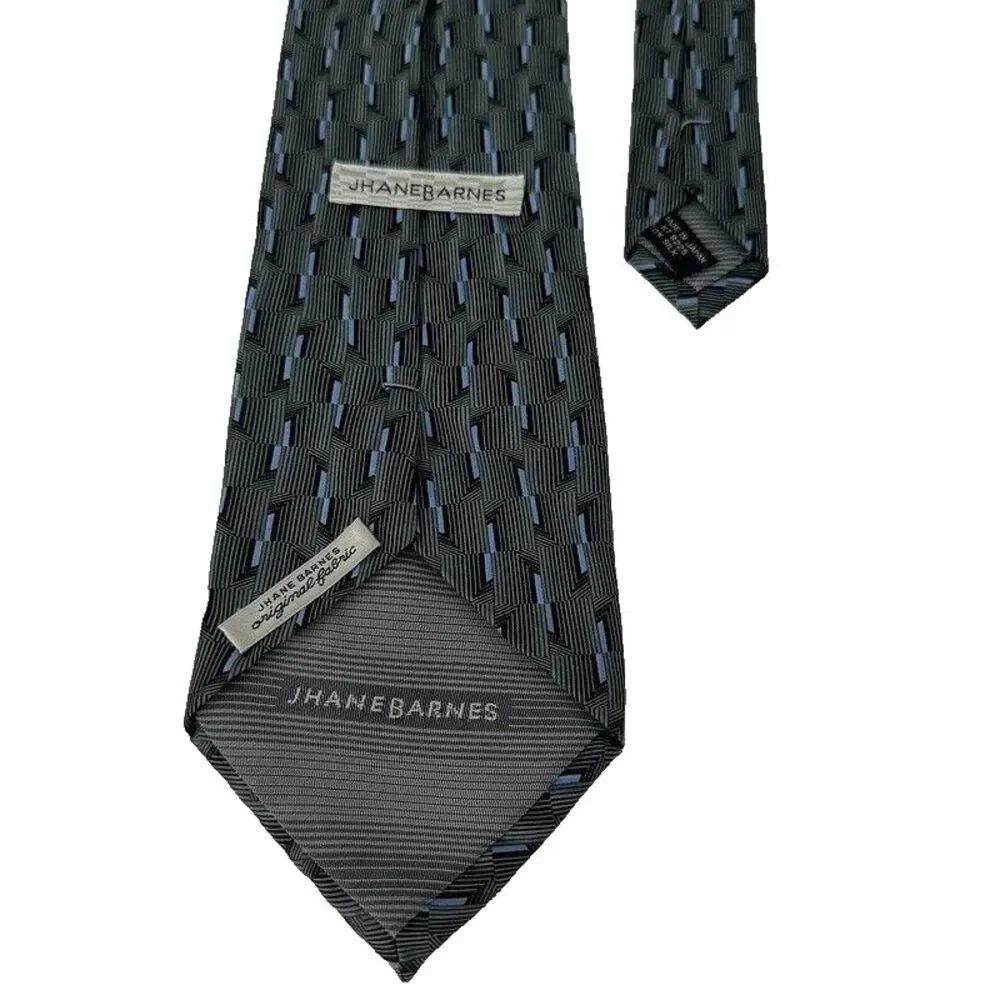 Jhane Barnes Neck Tie Silk Geometric Blue Gray Mens‎ Office Work